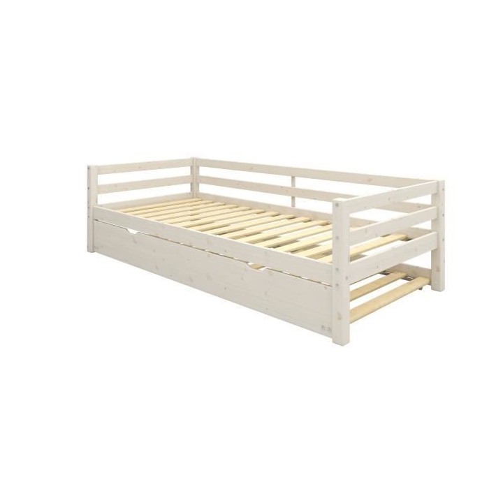 Lit banquette gigogne enfant - 2x90x190cm - Pin massif blanchi - Sommi
