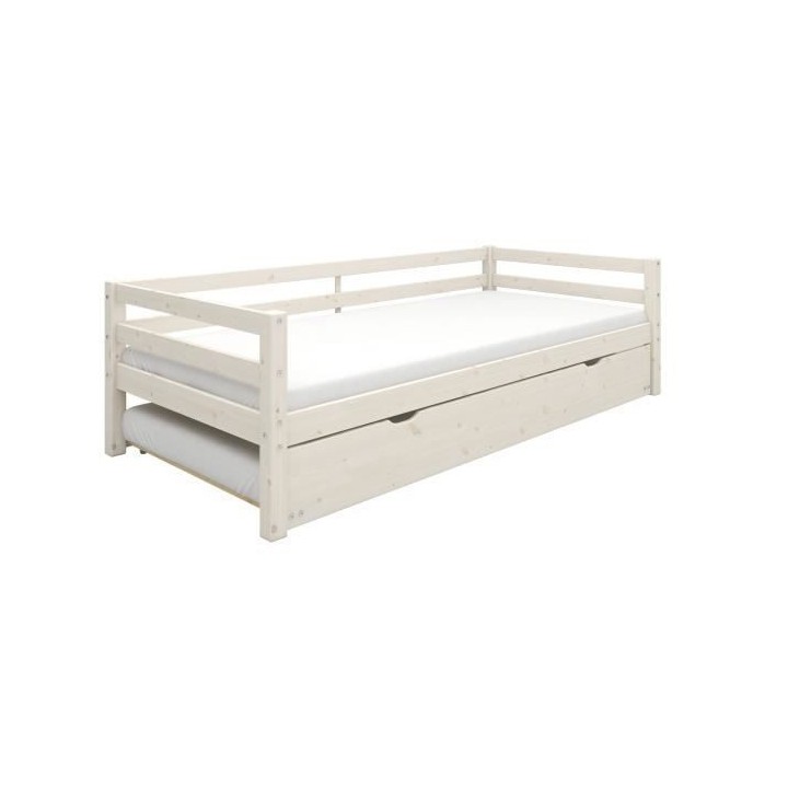 Lit banquette gigogne enfant - 2x90x190cm - Pin massif blanchi - Sommi