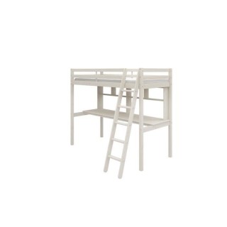 Lit mezzanine combiné enfant - 90 x 190 cm - Pin massif blanchi - Som