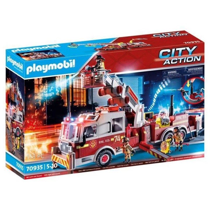 PLAYMOBIL - 70935 - City Action - Camion de pompiers avec échelle