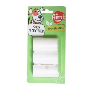 AIME Recharge 3x15 sacs a crottes pour chien biodégradables - 3 roule