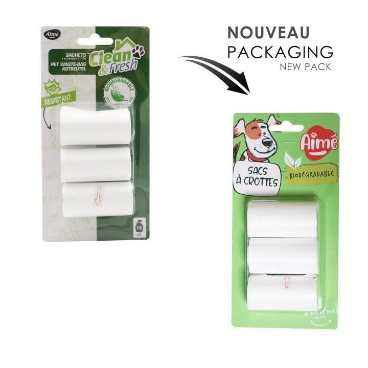 AIME Recharge 3x15 sacs a crottes pour chien biodégradables - 3 roule