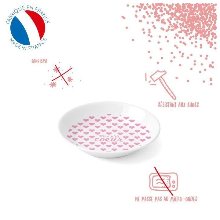 MILL'O BÉBÉ Assiette creuse mélamine blanche décor Petits Coeurs r