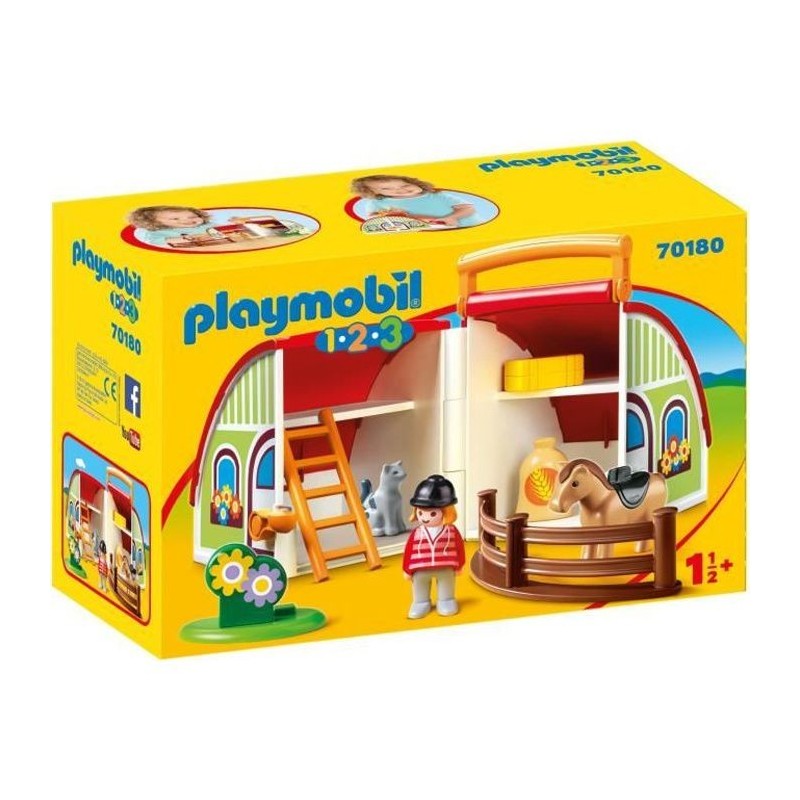 PLAYMOBIL - 70180 - PLAYMOBIL 1.2.3 - Centre équestre transportable