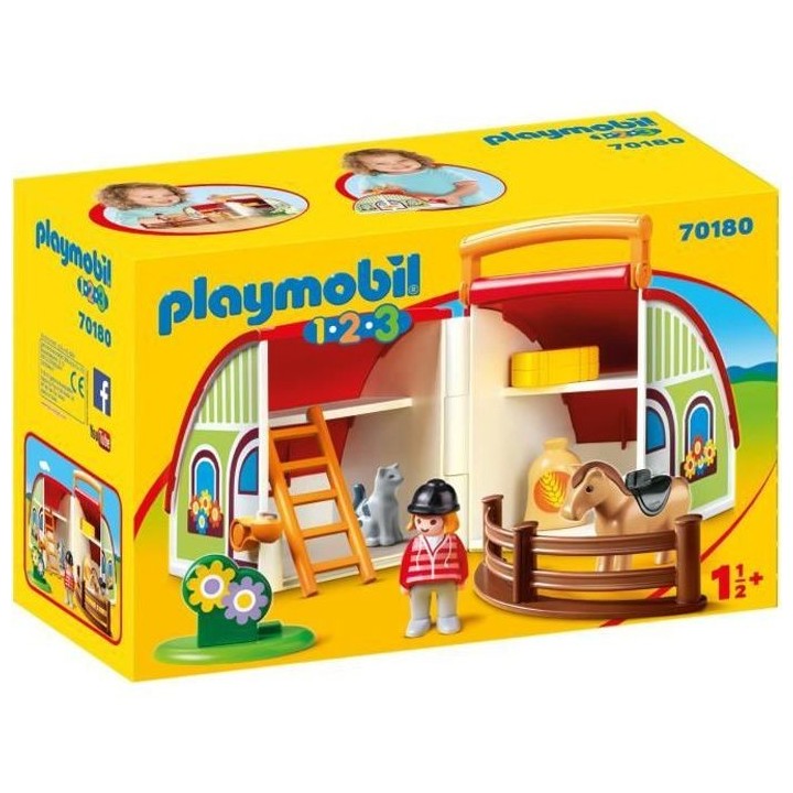 PLAYMOBIL - 70180 - PLAYMOBIL 1.2.3 - Centre équestre transportable