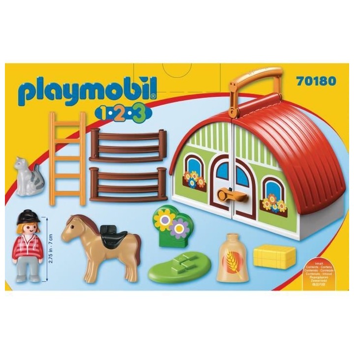 PLAYMOBIL - 70180 - PLAYMOBIL 1.2.3 - Centre équestre transportable