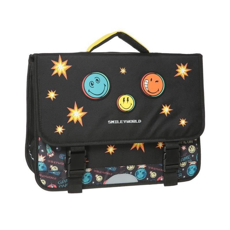 SMILEY Cartable 31 Cm 3 Compartiments Noir/Bleu/Jaune/Orange Enfant