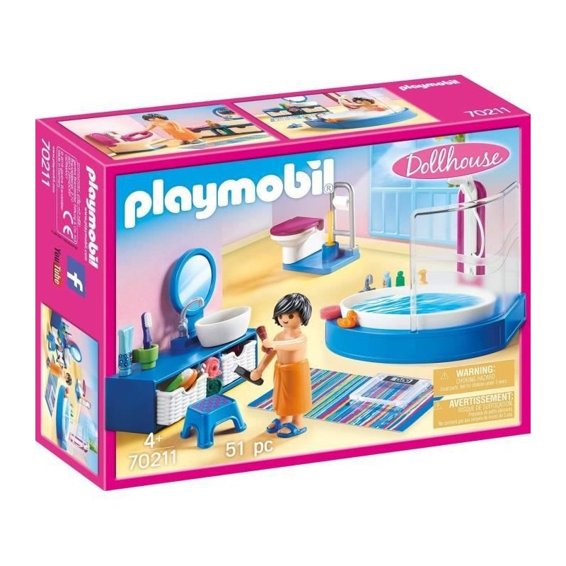 PLAYMOBIL - 70211 - Dollhouse La Maison Traditionnelle - Salle de bain avec baignoire