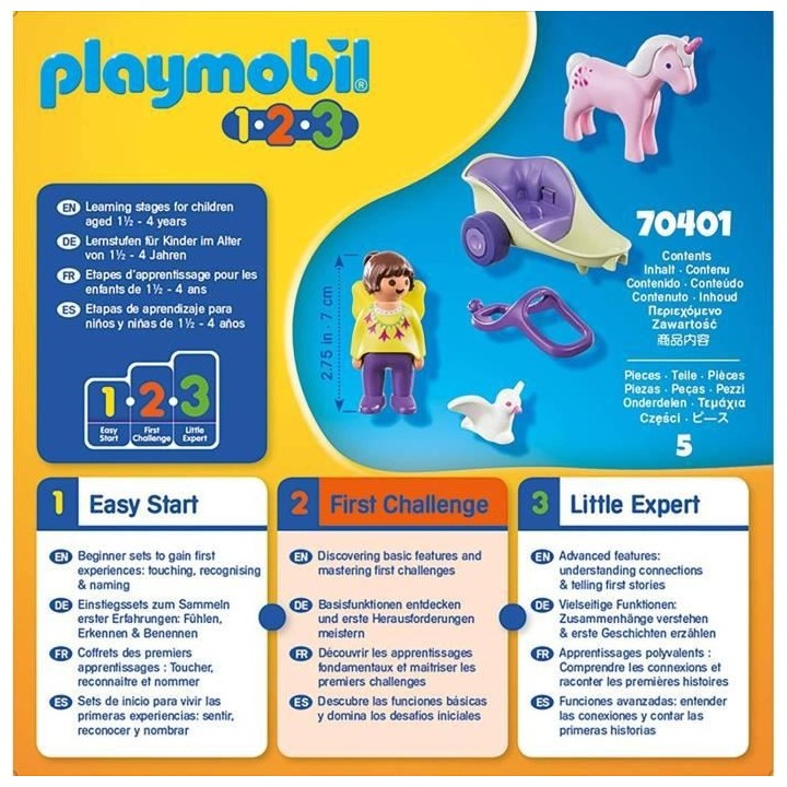 PLAYMOBIL - 70401 - PLAYMOBIL 1.2.3 - Caleche avec licorne et fée