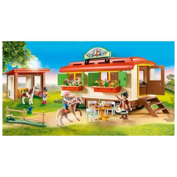 PLAYMOBIL - 70510 - Box de poneys et roulotte