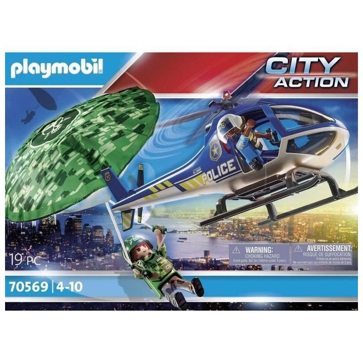 PLAYMOBIL - 70569 - Police Hélicoptere de police et parachutiste
