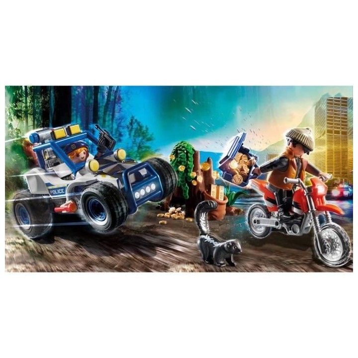 PLAYMOBIL - 70570 - Policier avec voiturette et voleur a moto