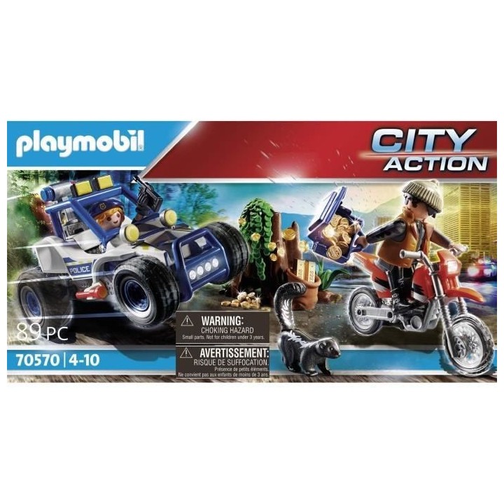 PLAYMOBIL - 70570 - Policier avec voiturette et voleur a moto