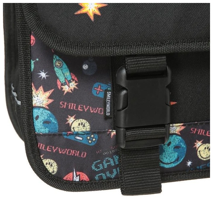 SMILEY Cartable 31 Cm 3 Compartiments Noir/Bleu/Jaune/Orange Enfant