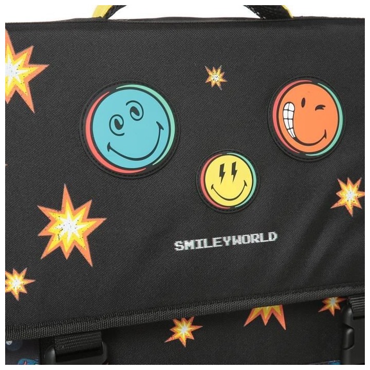 SMILEY Cartable 31 Cm 3 Compartiments Noir/Bleu/Jaune/Orange Enfant