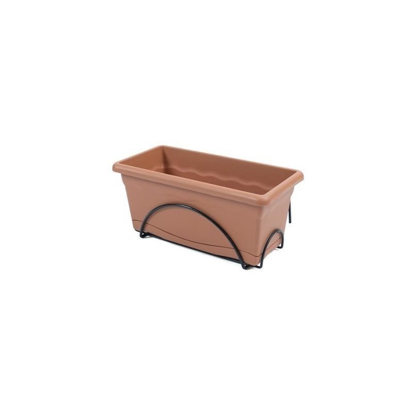 PLASTIKEN Jardiniere 40x20cm avec plateau et support balcon - Terracotta