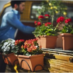 PLASTIKEN Jardiniere 40x20cm avec plateau et support balcon - Terracotta