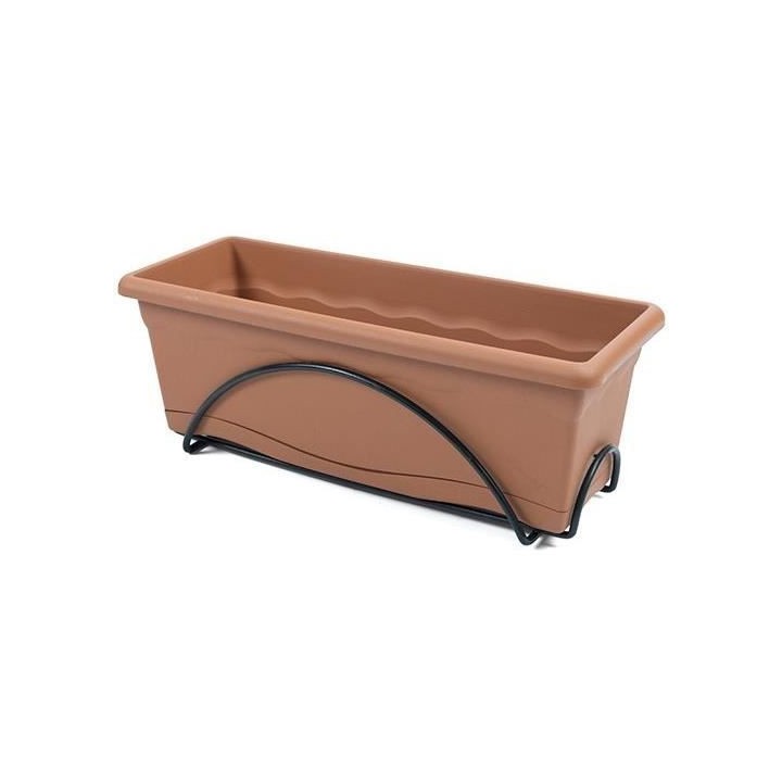 PLASTIKEN Jardiniere 50x20cm avec plateau et support balcon - Terracot