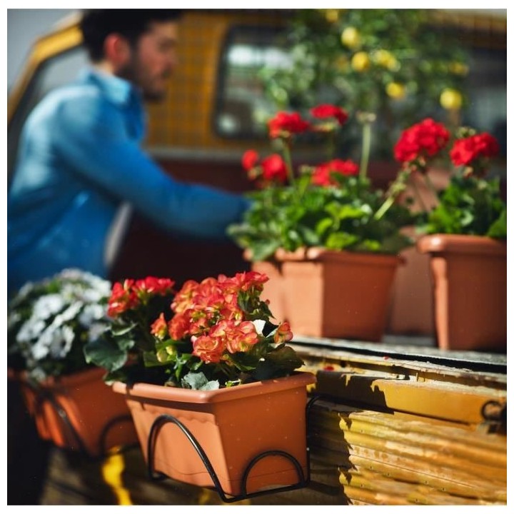PLASTIKEN Jardiniere 50x20cm avec plateau et support balcon - Terracot