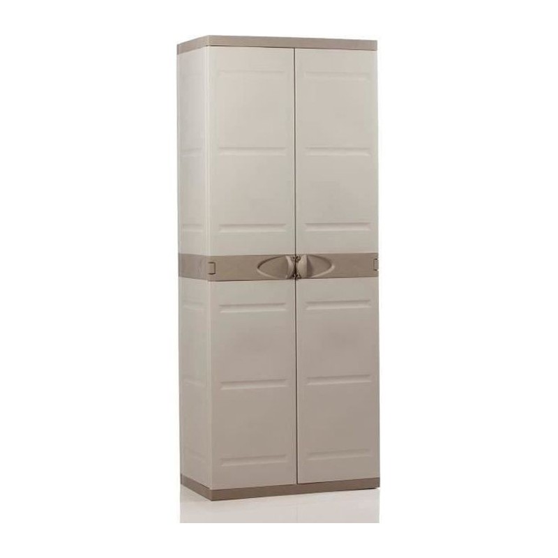 TITANIUM PLASTIKEN Armoire haute 2 portes avec étageres 70 x 44 x 176 cm Beige et Taupe Gamme TITANIUM Intérieur et Extérieur