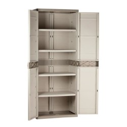 TITANIUM PLASTIKEN Armoire haute 2 portes avec étageres 70 x 44 x 176 cm Beige et Taupe Gamme TITANIUM Intérieur et Extérieur