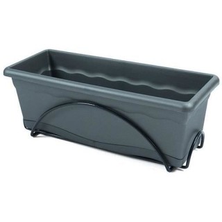 PLASTIKEN Jardiniere 50x20cm avec plateau et support balcon - Anthraci