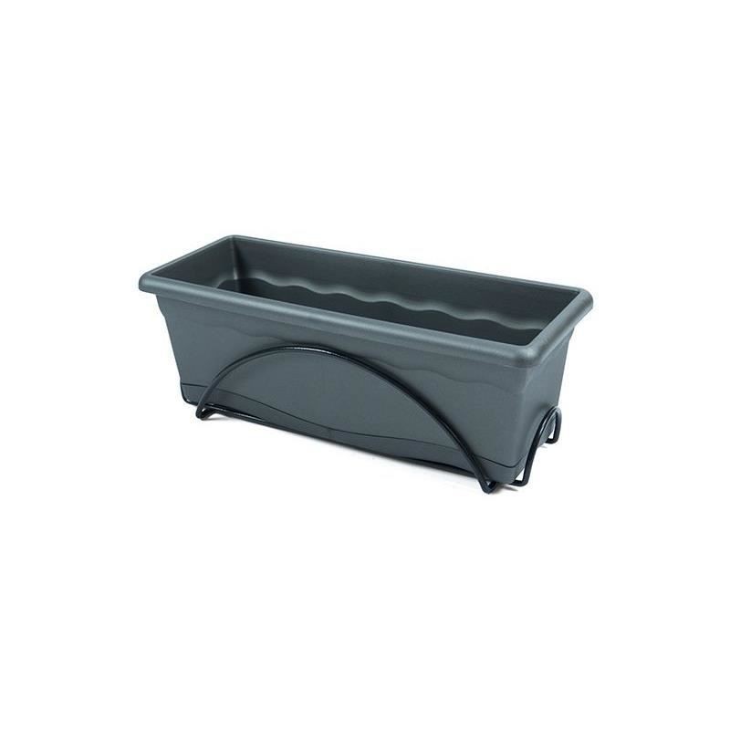 PLASTIKEN Jardiniere 50x20cm avec plateau et support balcon - Anthracite