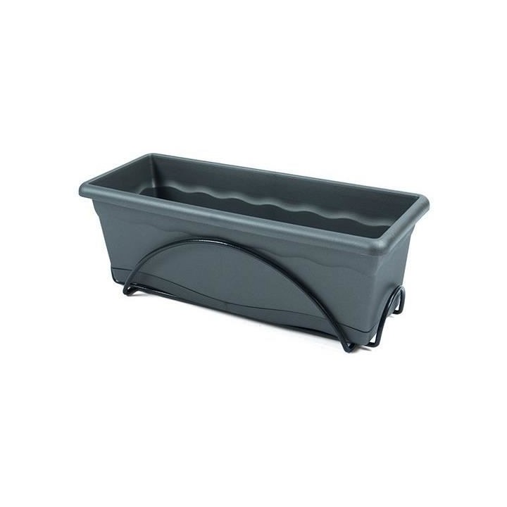 PLASTIKEN Jardiniere 50x20cm avec plateau et support balcon - Anthraci
