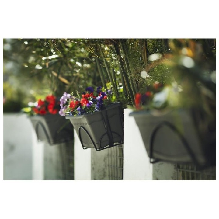 PLASTIKEN Jardiniere 50x20cm avec plateau et support balcon - Anthraci