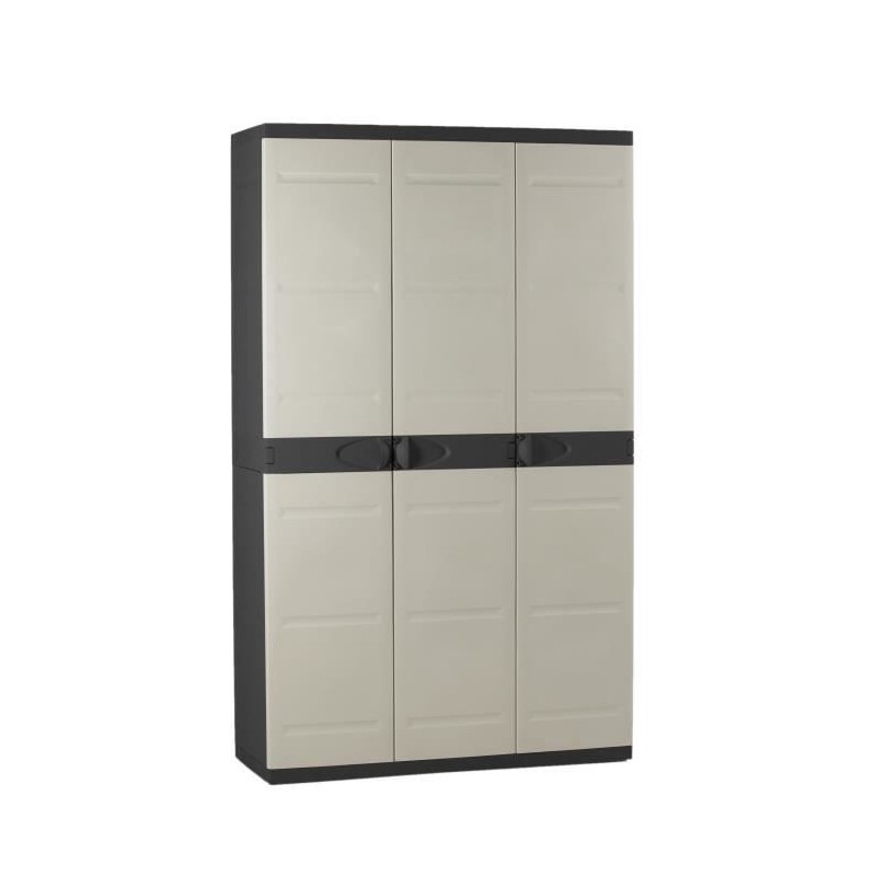 TITANIUM PLASTIKEN Armoire 3 portes avec étageres + penderie l105 x p44 x h176 cm Beige et Noire Gamme TITANIUM Intérieur/Ext