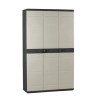 TITANIUM PLASTIKEN Armoire 3 portes avec étageres + penderie l105 x p44 x h176 cm Beige et Noire Gamme TITANIUM Intérieur/Ext