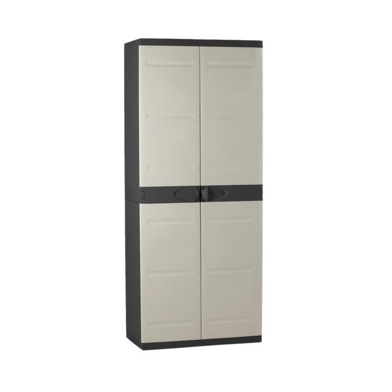 TITANIUM PLASTIKEN Armoire haute 2 portes avec étageres - 70 x 44 x 176 cm - Beige et Noir - Gamme TITANIUM - Intérieur et Ext