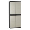 TITANIUM PLASTIKEN Armoire haute 2 portes avec étageres - 70 x 44 x 176 cm - Beige et Noir - Gamme TITANIUM - Intérieur et Ext