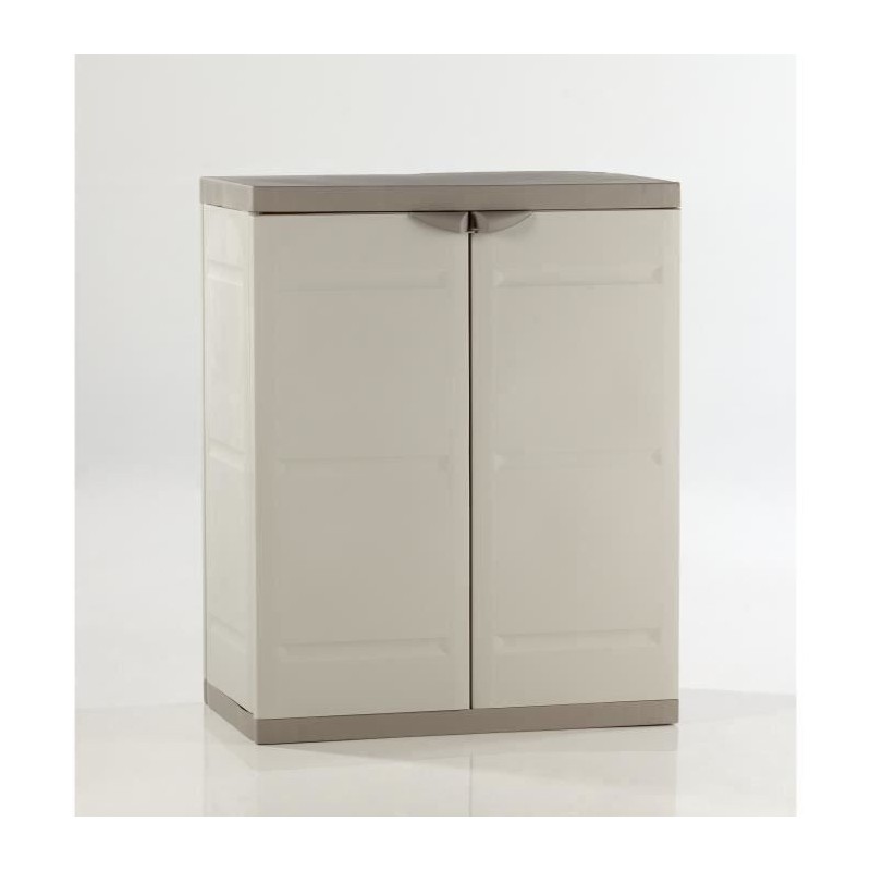 TITANIUM PLASTIKEN Armoire basse 2 portes avec étageres l70 x p44 x h88 cm Beige et Taupe Gamme TITANIUM Intérieur/Extérieur