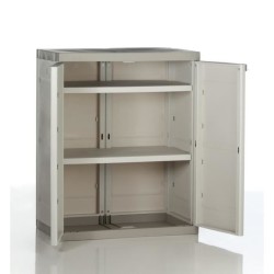 TITANIUM PLASTIKEN Armoire basse 2 portes avec étageres l70 x p44 x h88 cm Beige et Taupe Gamme TITANIUM Intérieur/Extérieur