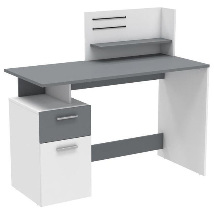 Bureau droit - Blanc et gris - Contemporain - L 121,5 x H 109,7 x P 55