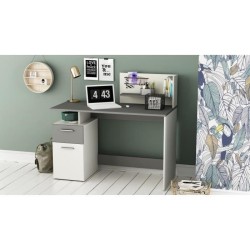 Bureau droit - Blanc et gris - Contemporain - L 121,5 x H 109,7 x P 55,1 cm - 1 porte 1 tiroir - PLATON