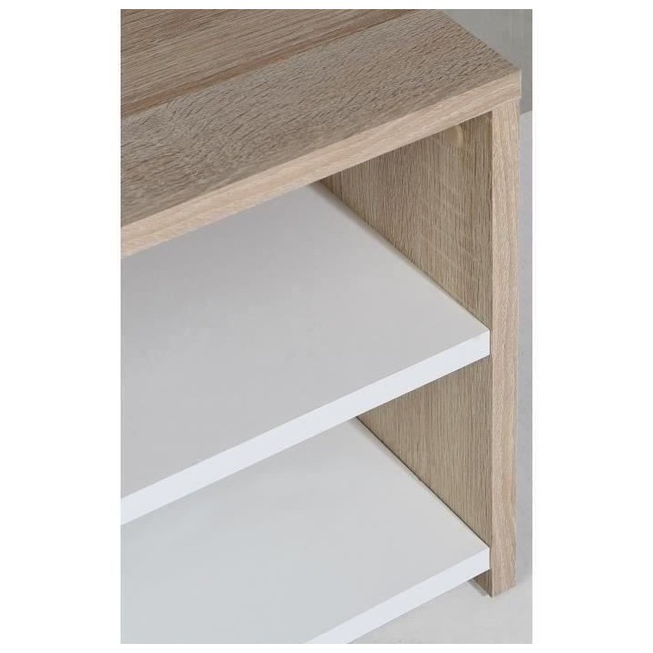 Meuble TV PILVI - Blanc et chene - L 143,5 x P 40 x H 129 cm