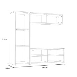 Meuble TV PILVI - Blanc et chene - L 143,5 x P 40 x H 129 cm