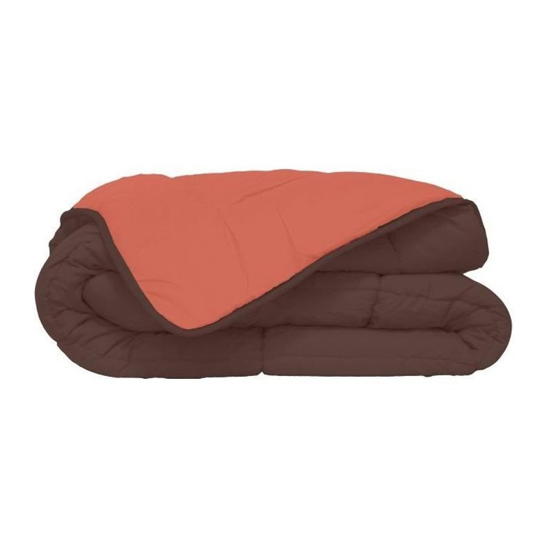 CALGARY Couette chaude Microfibre 400g/m² Chocolat & Corail 140x200cm