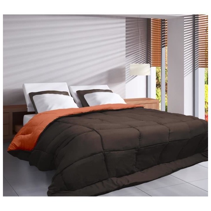 CALGARY Couette chaude Microfibre 400g/m² Chocolat & Corail 140x200cm