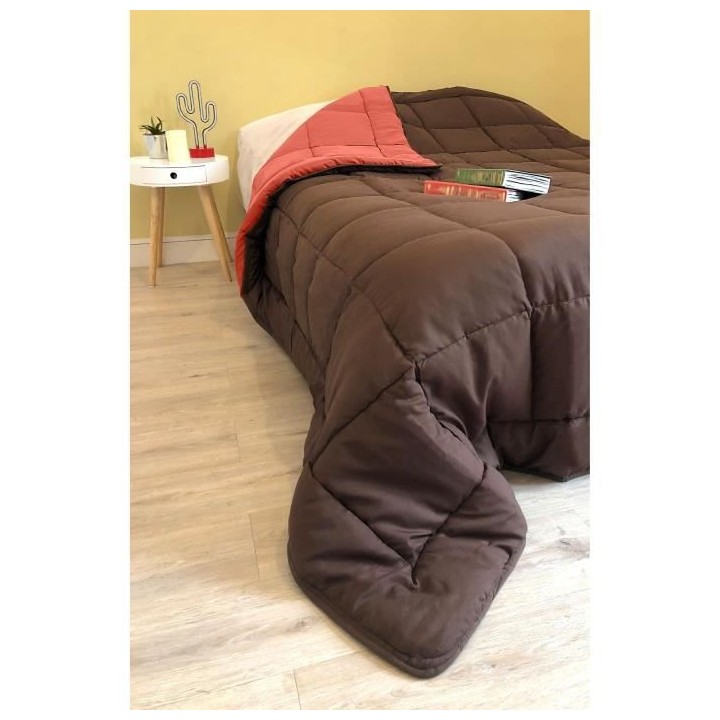 CALGARY Couette chaude Microfibre 400g/m² Chocolat & Corail 220x240cm