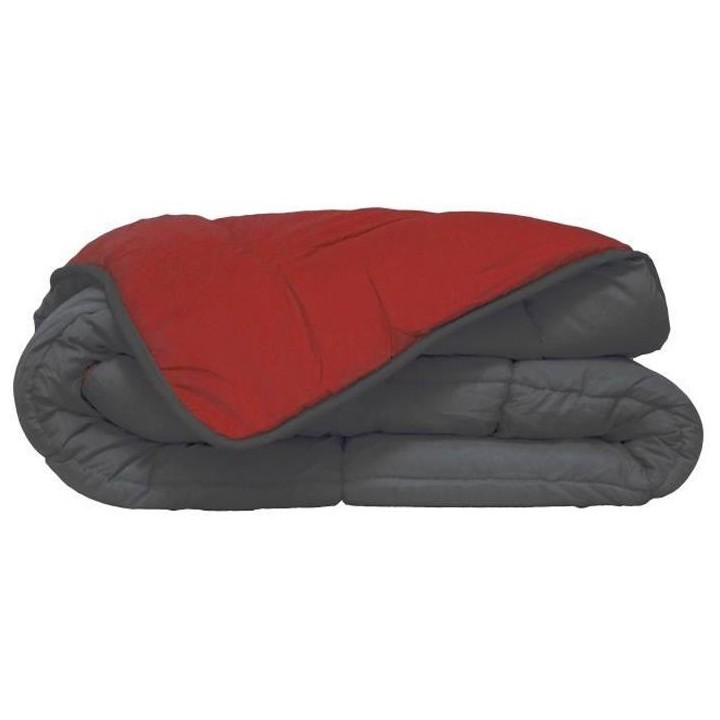 CALGARY Couette chaude Microfibre 400g/m² Gris & Rouge 200x200cm
