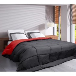 CALGARY Couette chaude Microfibre 400g/m² Gris & Rouge 200x200cm