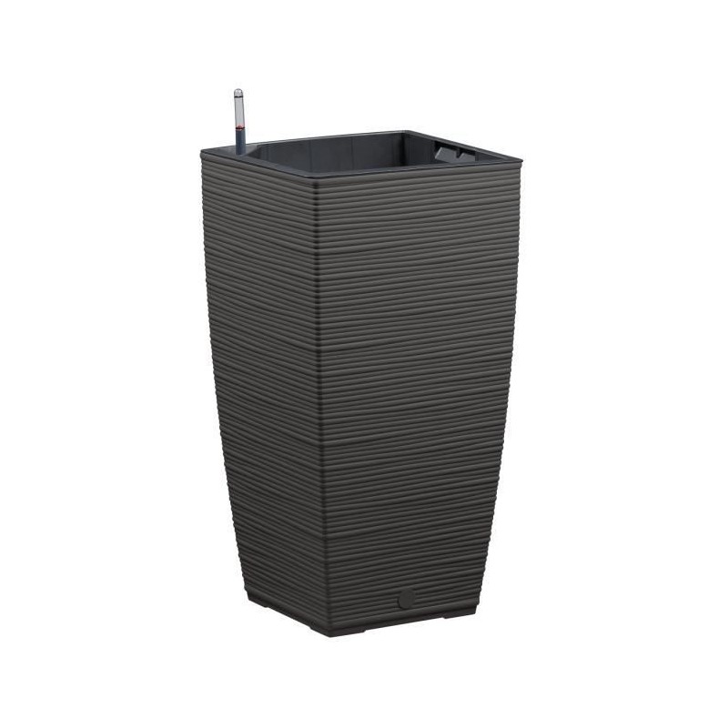 PoeTIC - Pot Bac Casa Cosy carré haut 3058 granite - L 29,9 x l 29,9 x h 57,4 cm 12L - avec réserve d'eau