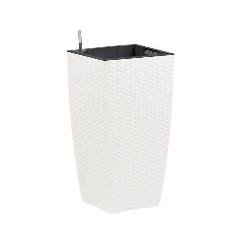 PoeTIC - Bac pot de fleur Casa Mesh carré haut 3058 blanc - L 29,9 x l 29,9 x h 57,4 cm 12L - avec réserve d'eau