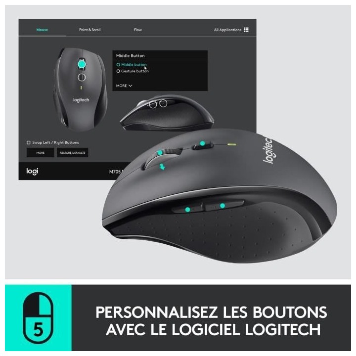 LOGITECH - Souris Optique Sans Fil M705 - Noir
