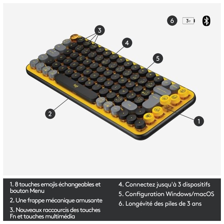 Clavier Sans Fil Logitech - POP Keys Mécanique avec Touches Emoji Per