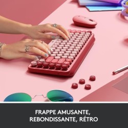 Clavier Sans Fil Logitech POP Keys Mécanique avec Touches Emoji Personnalisables, Bluetooth ou USB, Design Compact Durable - Ro