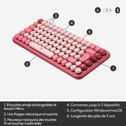 Clavier Sans Fil Logitech POP Keys Mécanique avec Touches Emoji Personnalisables, Bluetooth ou USB, Design Compact Durable - Ro